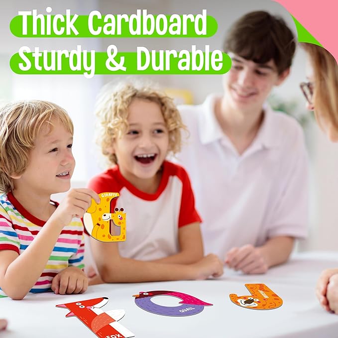 Magnetic Uppercase Letters, 26 Pieces Letter Magnets Educational Learning Tool Alphabet and Animal Recognition for Kids Toddlers 3 4 5 Years Old