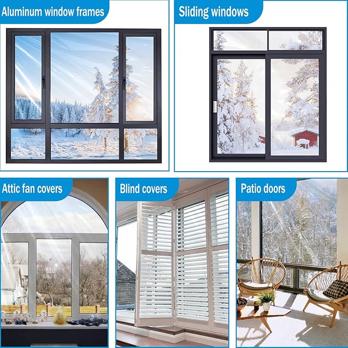 Window Insulation Kit, 63 × 394 Inch and 87 x 110 Inch Plastic Window Covering for Winter, Window Insulation Film Window Wrap Insulation Windows Winterizing Kit with Double-Sided Tape