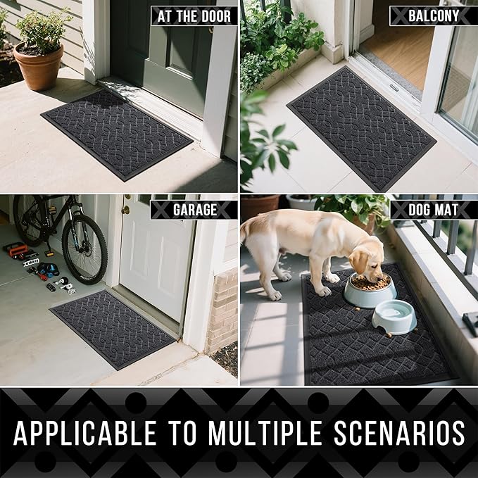 Yimobra Extra Large Door Mat 60x36, All-Season Waterproof Doormat Outdoor Entrance, Heavy Duty Non-Slip Outside Door Mat for Garage Patio Porch Entryway Indoor, Easy Clean, Black Gray