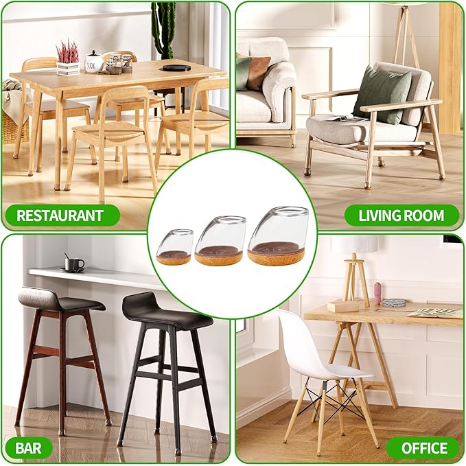 24 PCS Clear Chair Leg Floor Protectors for Hardwood Floors, Round Silicone Caps with Felt Pads for 15-25° Slanted Legs, Barstool Chair Leg Covers to Protect Floors, Anti-Scratch & Noise (Fit: 0.75"-1.05")