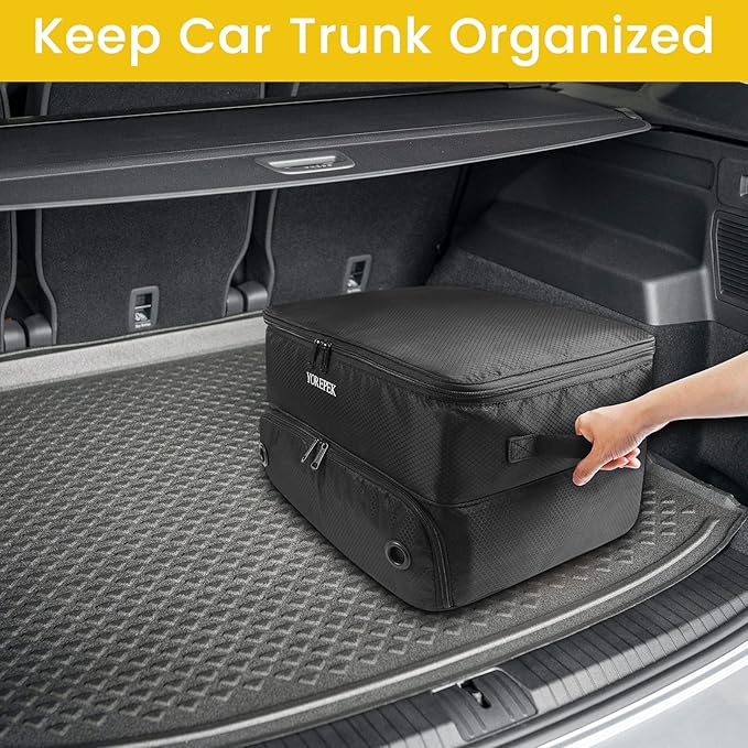 YOREPEK 2 Layer Golf Trunk Organizer, Golf Gifts for Men with Separate Ventilated Compartment for 2 Pair Shoes, Waterproof Car Trunk Locker for Balls, Tees, Clothes, Gloves, Gifts for Golfers