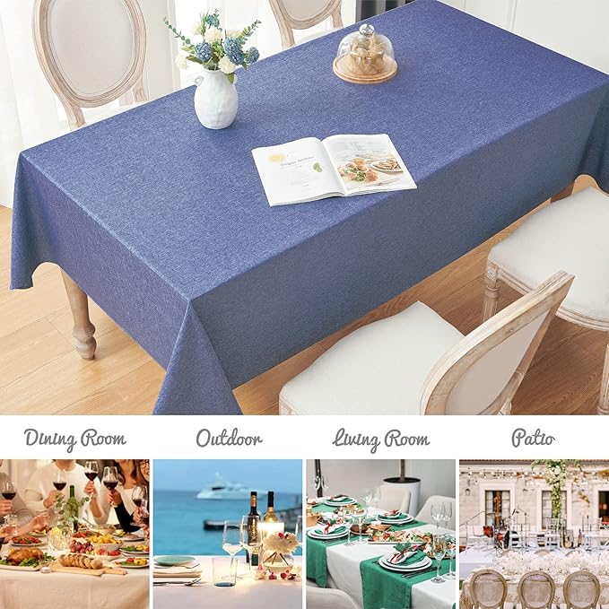 Rectangle Tablecloth Linen Textured Waterproof & Stain Resistant Table Cloth Wrinkle Free Decorative Fabric Farmhouse Table Cover for Dining/Party/Buffet/Wedding, 60 x 84 Inch, Demin Blue