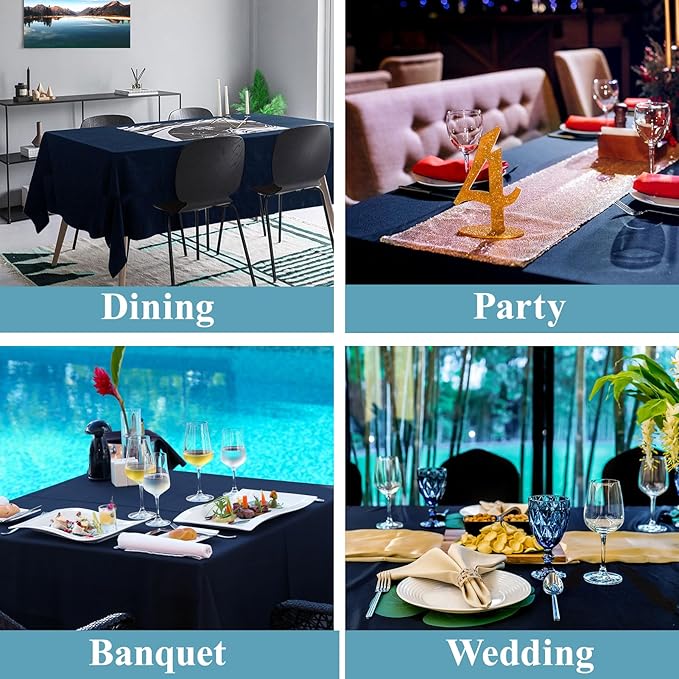 VidaFete Tablecloth 2 Pack 90 * 132inch Rectangle Table Cloth Polyester, Stain Wrinkle Resistant Rectangular Polyester Table Cover for Kitchen Dining Party Wedding Buffet Decoration (Navy Blue)