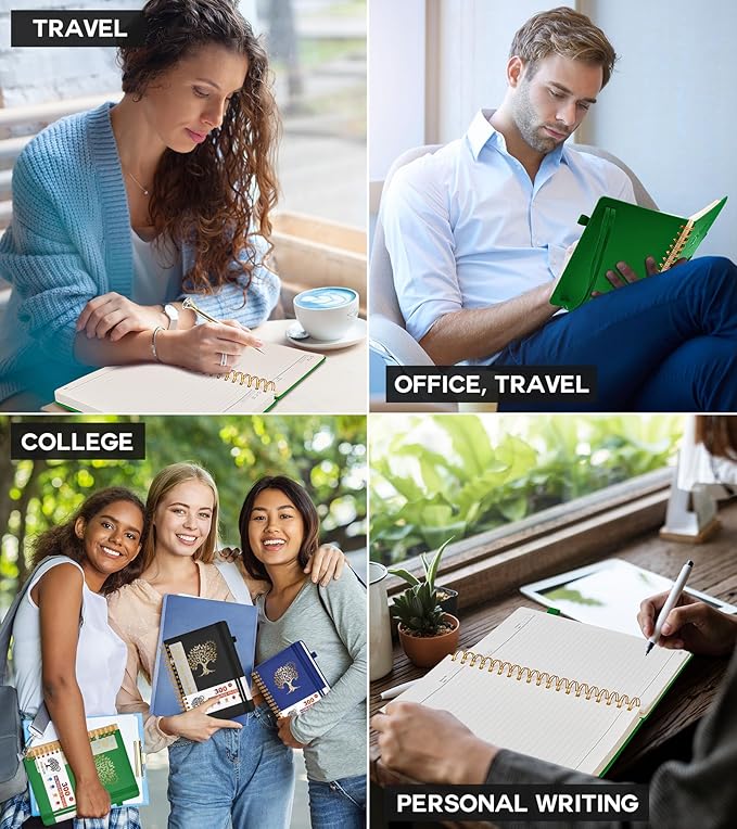 Large Spiral Notebook Journal for Women Men - 300 Numbered Lined Pages, College Ruled,B5 Hardcover Spiral Bound Notebook for School, Work, Note Taking, Writing, Leather Spiral Journal 7"x10"