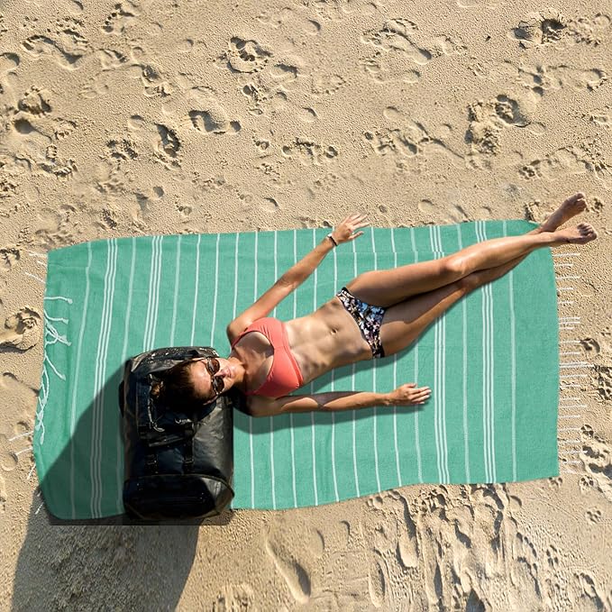 YSYJ 12 Pack Turkish Beach Towel Oversized Beach Towels 36"x71" Turkish Towel Soft Sand Free Quick Dry Lightweight Beach Towel Bath Towels Teal