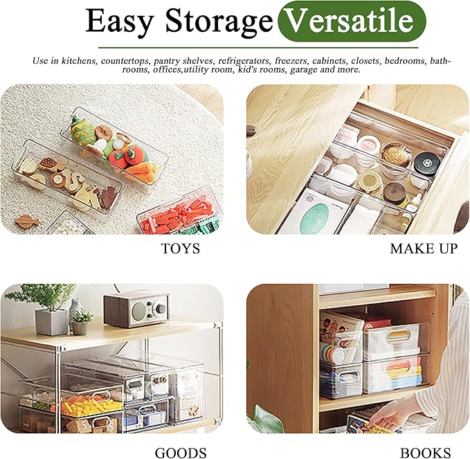 bealy 2 Pack Fridge Organizers and Storage with Pull out Drawer, Stackable Storage Drawer, Clear Refrigerator Organizers, BPA-Free for Kitchen Cabinet Pantry, 3.14QT