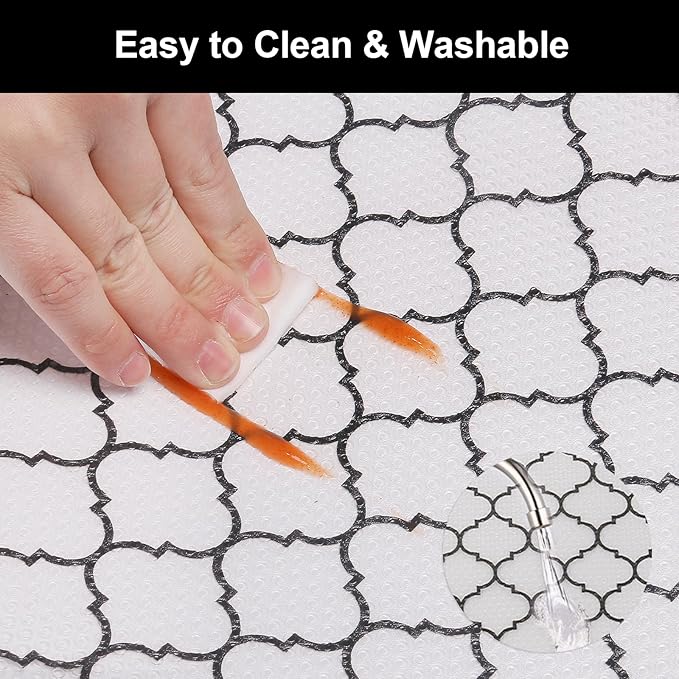 Cooyes Shelf Liner, Non-Adhesive Drawer and Cabinet Liner, EVA Washable Oil-Proof Shelf Paper for Kitchen Cabinets, Refrigerator, Storage, Desks with Modern Pattern