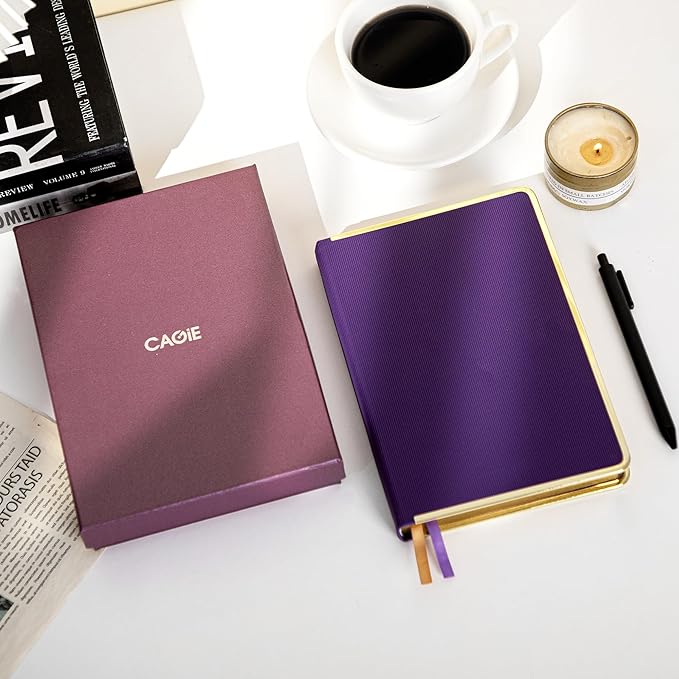 CAGIE Elegant Gold-Edged Journal for Women โ Aesthetic Vegan Leather A5 Notebook, 256 Pages 100GSM Thick Paper Hardcover Diary, Gift Journals for Writing