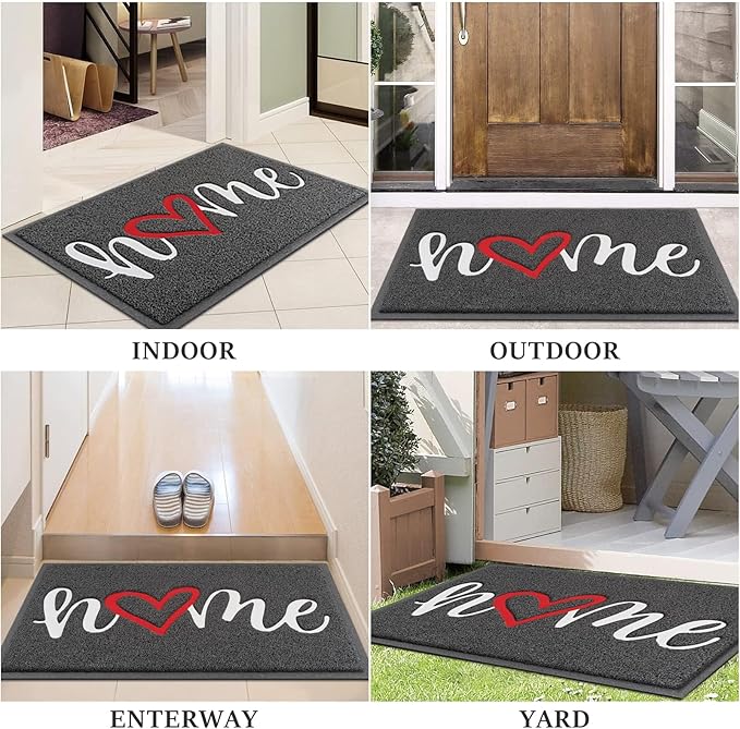 Door Mat, Welcome Mat Low Profile Floor Mat Front Doormat Indoor and Outdoor Doormat Non Slip Rugs for Entryway, Patio, High Traffic Areas (36"x24", Grey-Home)