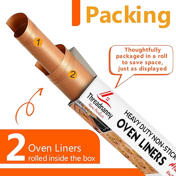Copper 2 Pack Heavy Duty Non Stick Teflon Oven Liners Mat, Large Thick Liners for Bottom of Electric Oven Gas Stove Microwave Charcoal or Gas Grills 17"x 25" BPA and PFOA Free