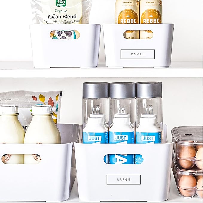 BINO Plastic Storage Bins - Small 2 Pack, White - THE SOHO COLLECTION - Pantry Organizers and Fridge Organizer