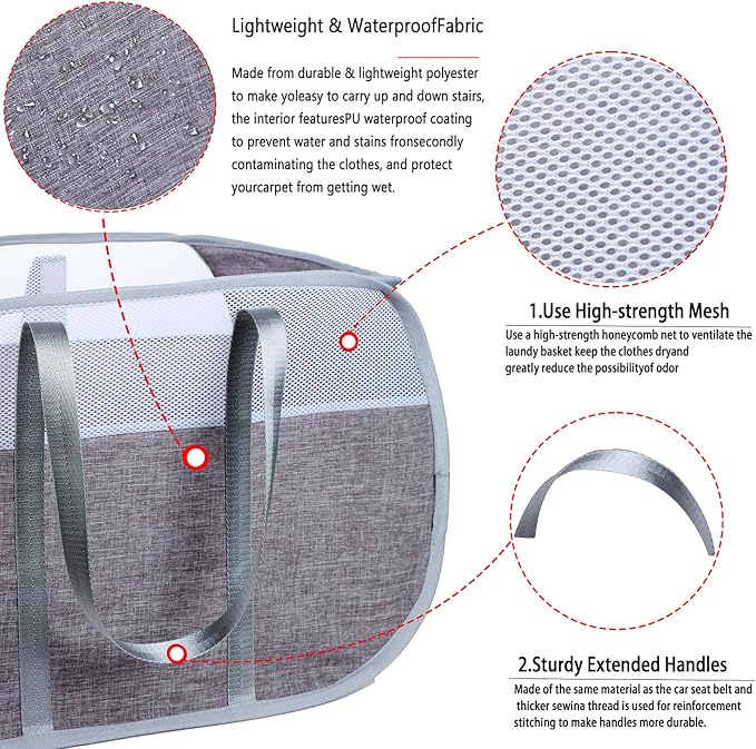 Pop-Up Laundry Basket, Collapsible Mesh Laundry Hamper – With Extended Shoulder Straps, Sturdy Handles, and Premium Cationic Fabric (gray)…