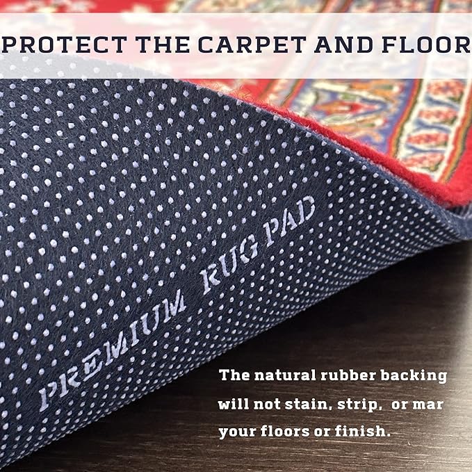 DELLUNA Non-Slip Area Rug Pad 6'x9', 3/8" Thick Double Side Rubber + Felt, Premium Deluxe Cushioned- Safe for All Floors, Adds Comfort and Protection, Ultra Strong Grip, Stop Rug from Moving.