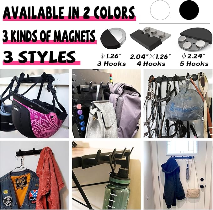 ULIBERMAGNET White Magnetic Coat Rack, Heavy Duty Magnetic Coat Holder with 5 Hooks, Anti-Slip Strong Magnetic Hanger for Refrigerator, Metal Cabinet, Entryway, Hanging Coats, Jackets, Umbrellas, Scarves, Bags