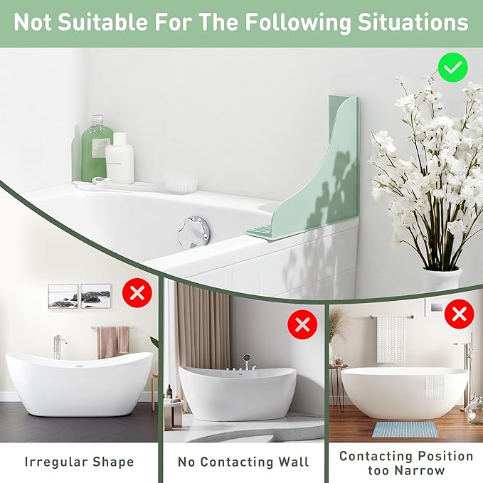 Roslim No-Adhesive 2-Pack All-Silicone Shower Splash Guard with Strong Suction Cups, Reusable Bath Tub Corner Water Blocker for Secure Seal๏ผKeep Water in Shower or Bath, One-Piece Design, Mint Green