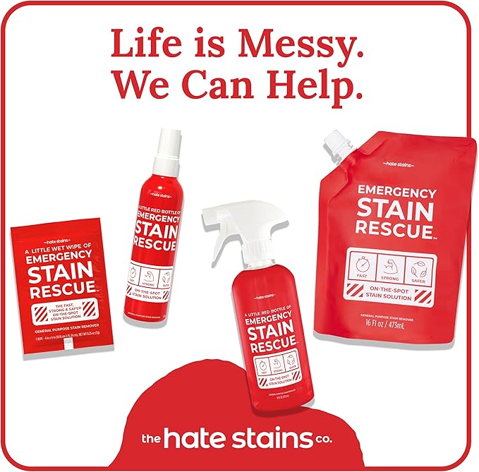 Emergency Stain Rescue Stain Remover Wipes - Road Spill On-the-Go Rescue Packets - Wine & Coffee Stain Rescue Wipes - Carpet & Upholstery Cleaner with No Added Phosphates - Pack of 25 Unscented