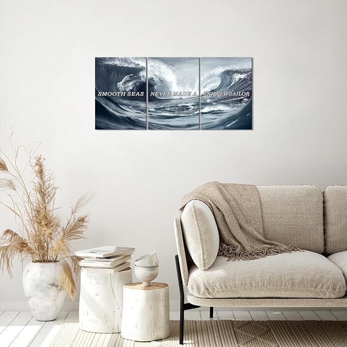 KAWAHONE Inspirational Canvas Wall Art -Smooth Seas Never Made a Skilled Sailor- Motivational Posters Entrepreneur Quote Picture for Living Room Bedroom, Office, Home