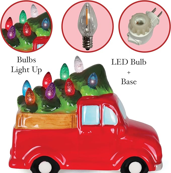 Milltown Merchants Ceramic Night Light - Plugin Vintage Tree with Lights - Mini Decorative Tree