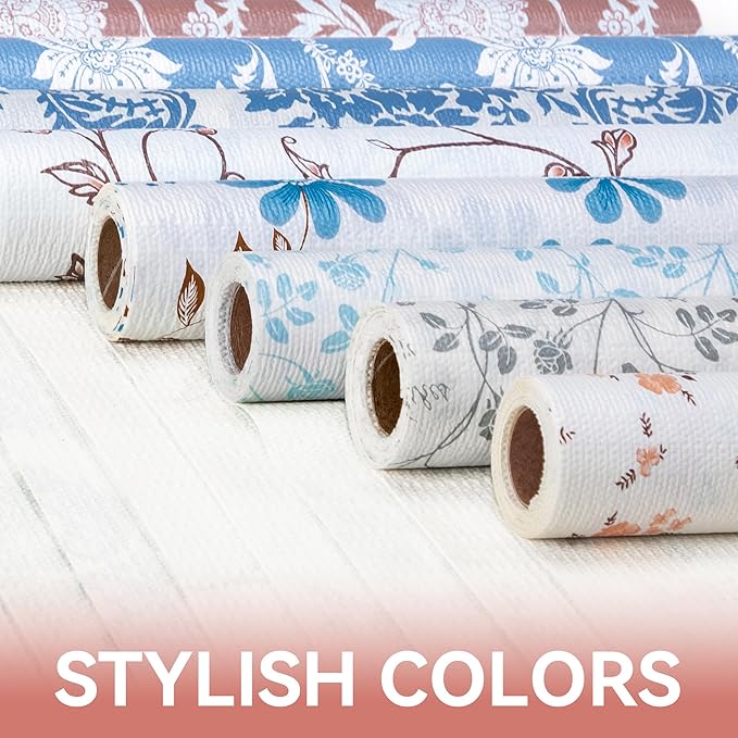 RAY STAR Shelf Liner, Non Adhesive Pink Orange Floral Printed Kitchen Cabinet Liner for Pantry Drawer Vanity, Strong Grip Non Slip, Shelf Liners for Kitchen Cabinets Cupboard 12 Inch x 10 FT (4 Rolls)