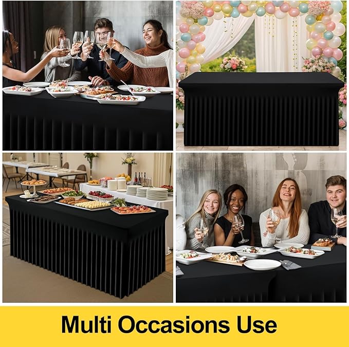 Smiry Spandex Tablecloth, Elastic Fitted Stretch Tablecloth for 5FT Rectangle Tables, Waterproof Washable Table Cover Skirt for Outdoor, Wedding, Banquet & Parties (Black, 60Lx36Wx30H Inch)