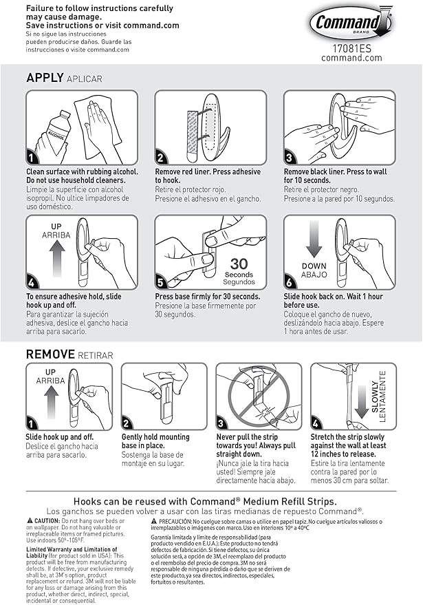 Command Medium Designer Hooks, 2 Hooks and 4 Command Strips, Damage-Free Hanging Wall Hook with Adhesive Strips, No Tools Great for Hanging, Organization and Storage, Holds up to 3 lb
