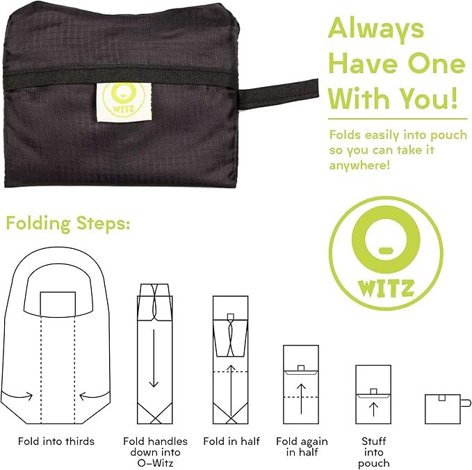 O-WITZ Reusable Grocery Bags | Vibrant Tote Bag For Groceries, Gym, Office, Beach, Toys & More | Washable Design With Large Handles For Maximum Convenience | Folds Into A Small Pouch, Vintage Blue