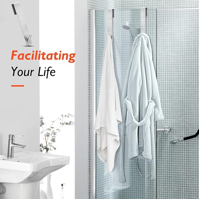 Kontoyo Shower Door Hooks(7.5 Inch),Extended Over Door Hooks for Bathroom Frameless Glass Shower Door,Stainless Steel Towel Hooks,Heavy Duty Rack Hooks for Robe,Towel-2 Pack-Silver