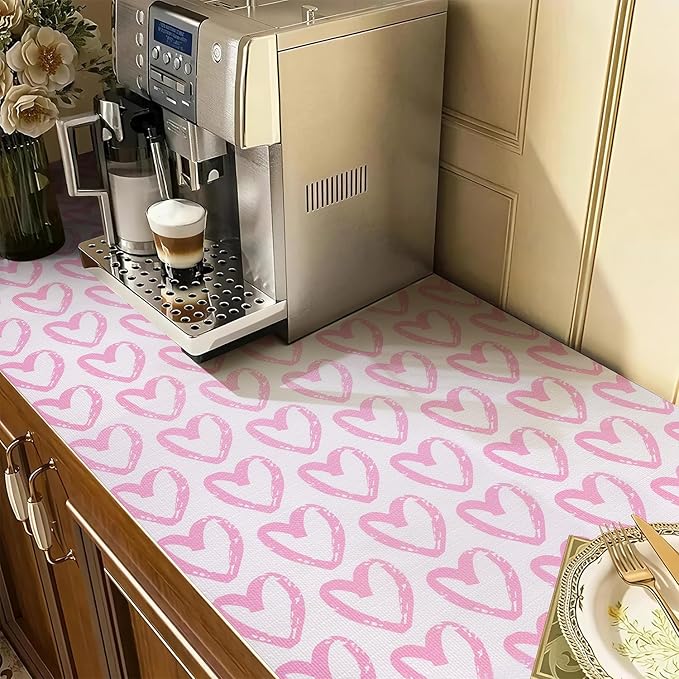 Heart Drawer Liner for Cabinets 16IN x 20FT, Shelf Liner Non-Adhesive and Strong Non-Slip Cabinet Drawer Liners for Kitchen, Table, Bookshelves, Waterproof Cupboard Liners, Pink