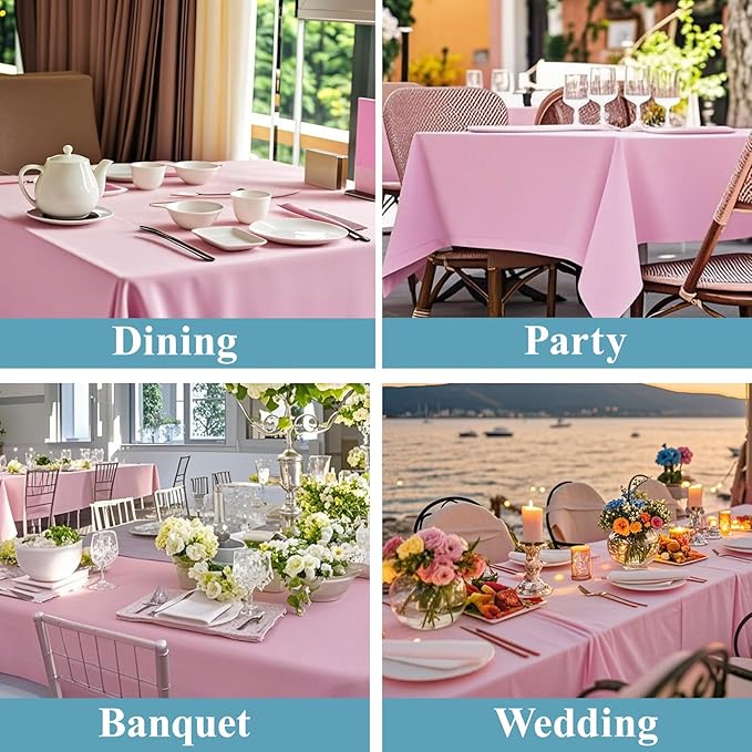 VidaFete Tablecloth 2 Pack 90 * 156inch Rectangle Table Cloth Polyester, Stain Wrinkle Resistant Polyester Dining Table Cover for Kitchen Dining Party Wedding Rectangular Buffet Decoration (Pink)