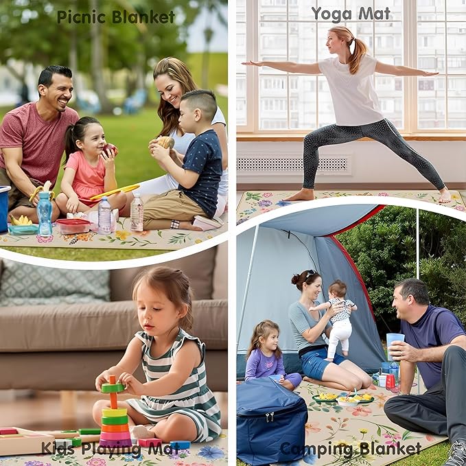 Extra Large Picnic Blankets Waterproof Foldable (60 "x 80") Beach Blanket Waterproof Sandproof,3-Layer Thicking Mat Outdoor Packable Camping Blanket