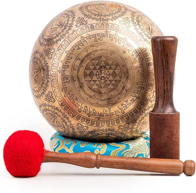 Large Tibetan Singing Bowl Set - 9" Master Healing Grade For Sound Bath Chakra 7 Metal Meditation Yoga By Himalayan Bazaar