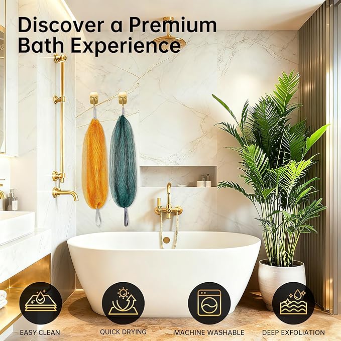 African Net Sponge Authentic Exfoliating - Authentic African Bath Sponges with Knots Exfoliating Body Scrubber for Women Back Scrub Exfoliator for Shower Bathroom Accessories Forest Green by ARCH&M