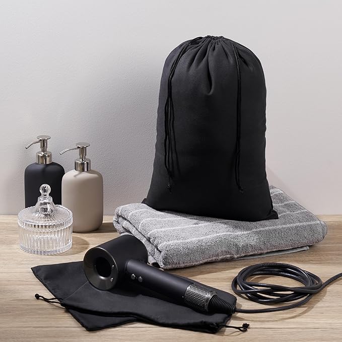 Premium Microfiber Drawstring Bags (Set of 5) – Multipurpose Travel Storage Pouches for Cords, Toiletries, Jewelry, Shoes – Durable Organizer with Strong Drawstring Closure (Black, 12 x 16 Inches)