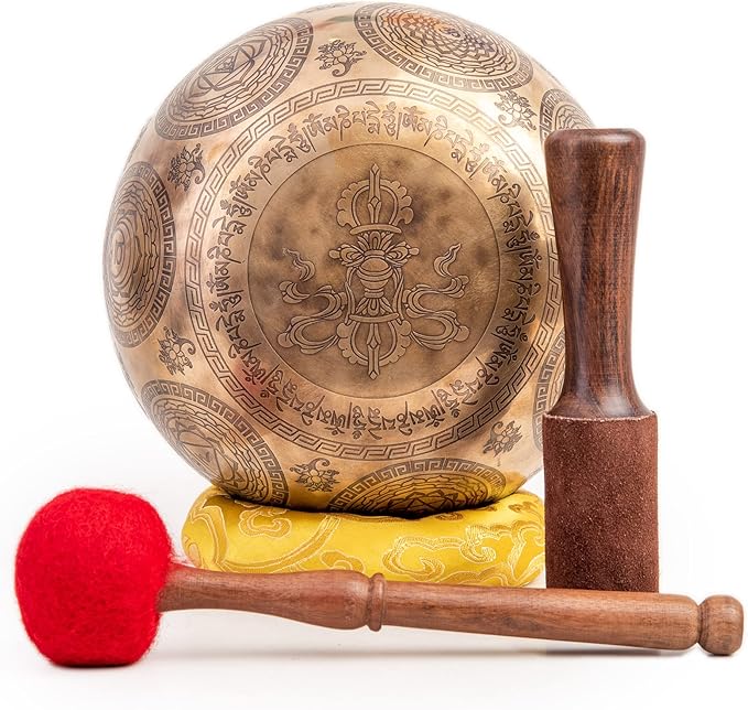 Large Tibetan Singing Bowl Set - 9" Master Healing Grade For Sound Bath Chakra 7 Metal Meditation Yoga By Himalayan Bazaar