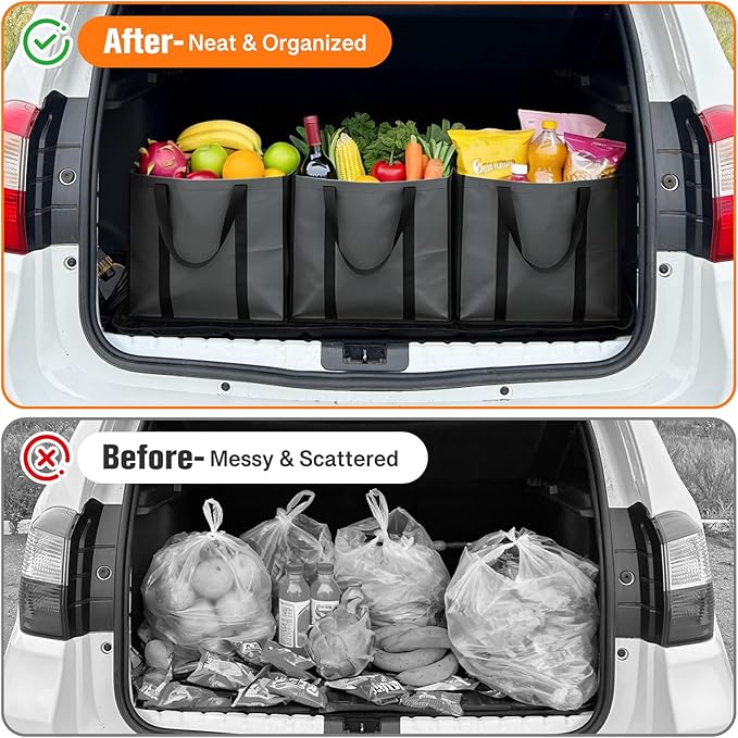 WISELIFE Reusable Grocery Bags with Handles - 4 Pack, 35L Large Shopping Bags for Groceries, Water-Resistant & Foldable Grocery Totes for Lasting Use for Kitchen, Market, Car Trunk, Picnic (Gray)
