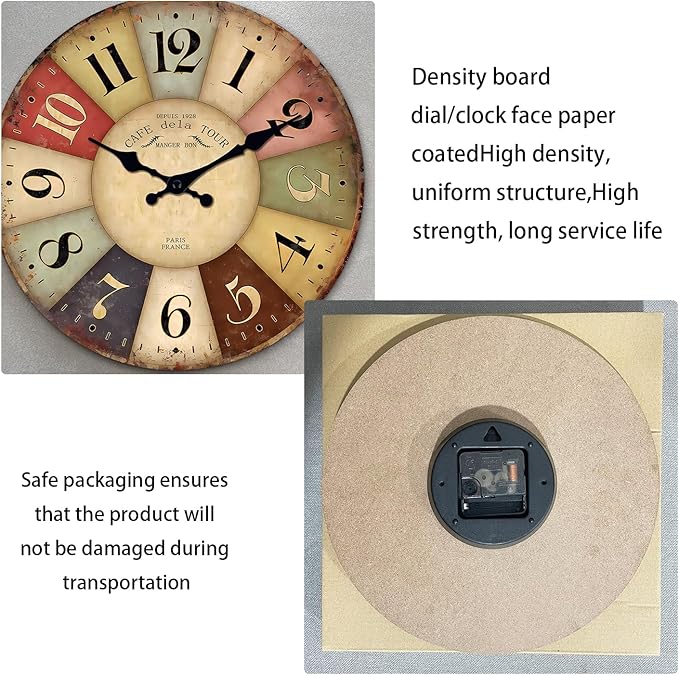 Large Wall Clocks for Living Room Decor Farmhouse Wall Clock Silent Wood Rustic Wall Clocks Battery Operated 20 Inch (No Solid Wood, It is with MDF Material)