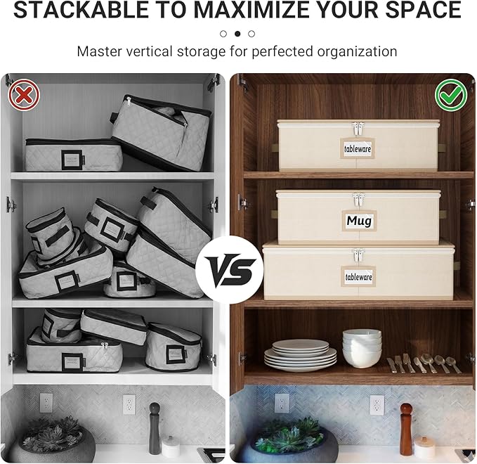 MISSLO Large Capacity China Storage Containers Hard Shell Plate Storage Containers, Kitchen Packing Moving Boxes for Dishes, Dinnerwares, Mugs Protectors, Beige, 3 Piece Set