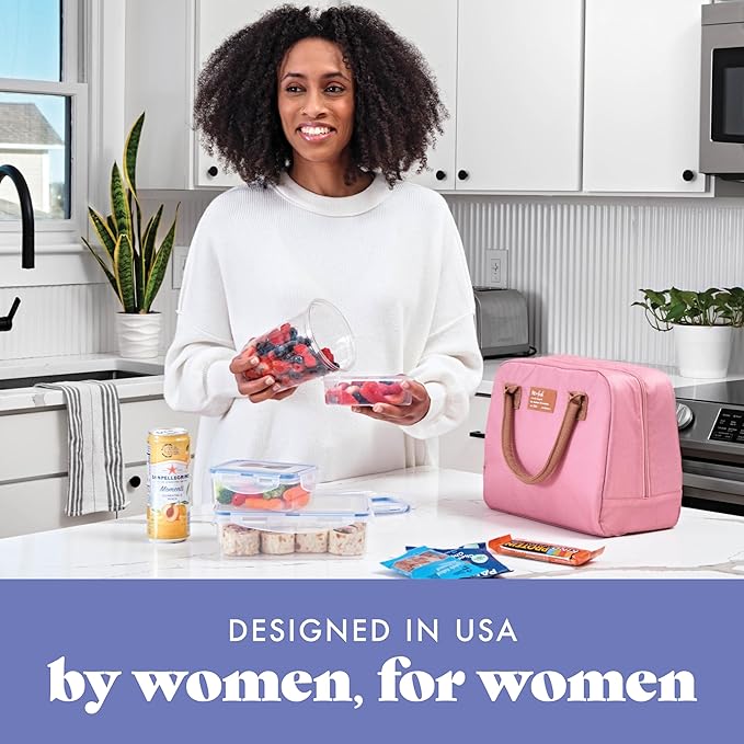 Fit & Fresh Lunch Bag For Women, Insulated Women's Lunch Bag For Work, Leakproof & Stain-Resistant Large Lunch Box For Women With Containers, Zipper Closure Bloomington Bag, Dusty Rose