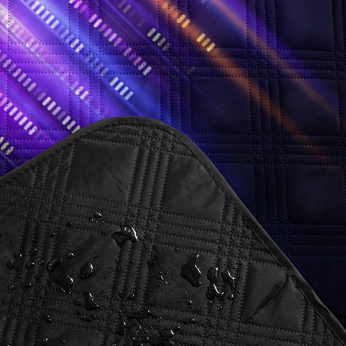 Outdoor Picnic Blanket Portable Ultrasonic Waterproof Picnic Purple Lines Printed Camping Beach Mat for Sand and Wet Grass Hiking (Purple Lines S