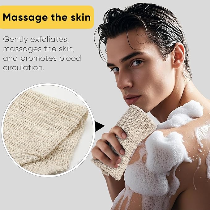 Natural Sisal & Ramie Exfoliating Body Scrubber for Shower with Handle(3 pcs) - Deep Cleanse Back Scrubber, Scrub Spa Tool for Glowing Skin & Whole Body Care (3pcs)