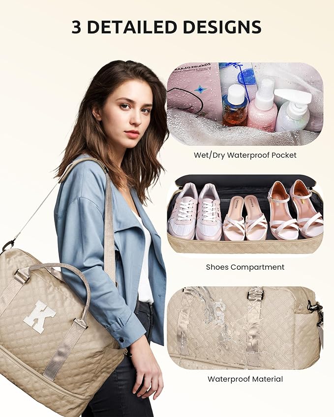 College Girl Gifts-Initial Kids Travel Bags with Shoe Compartment, Personalized Weekender Bag, Monogram Overnight Bag for Women, Travel Bag with Makeup Bag Teacher Gifts (Letter A)