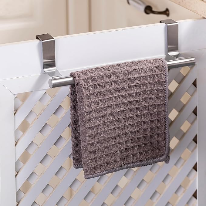 Qflushor Over Cabinet Towel Bar 9" Kitchen Towel Rack - Silver, Stainless Steel Towel Holder for Cabinet - 1 Pack