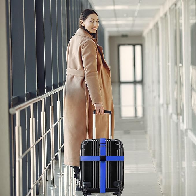 Luggage Straps for Suitcases TSA Approved Travel Belt 4 Pack by Chelmon (Blue)