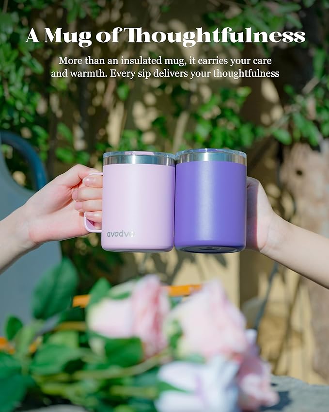 8 Pack 12oz Insulated Coffee Mug with Lid – Double Wall Stainless Steel Travel Cups with Handle, Keep Hot & Cold Drinks, Ideal Gift for Coffee Lovers, Home, Office & Camping (Assort colors)
