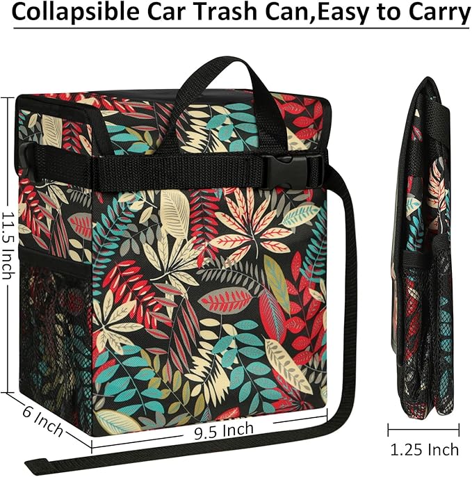 ELONGRIVER Car Trash Can Bin for Back Seat Leak Proof, Cute Car Trash Bag Hanging, Vehicle Trash Can for SUV Truck Van, Automotive Garbage Cans Front Seat Red Leaves