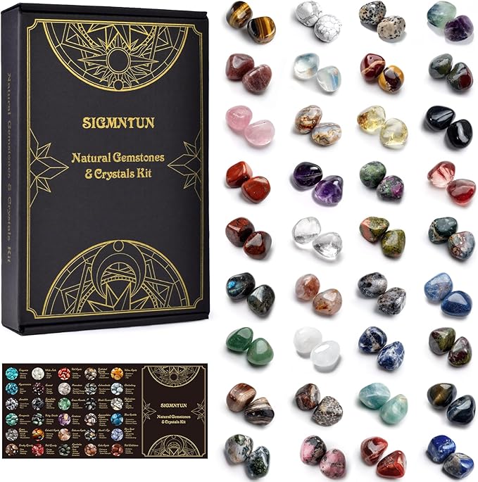 Polished Healing Crystal Stones Set – 36 Different Natural Gemstone Types, 2.5 lbs of 0.8" Tumbled Decorative Rocks for Chakra, Meditation, Reiki, Energy Work, Crafts, Gifts