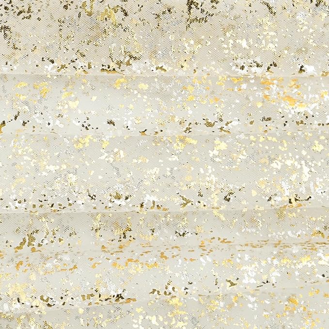 Horaldaily Beige Gold Gauze Tablecloth 60x60 Inch Square, Golden Sequin Glitter Metallic Foil, Sheer Tulle Cheesecloth for Wedding Baby Shower Ceremony Birthday