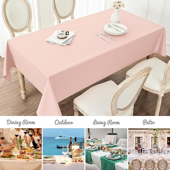 Rectangle 8 Feet Tablecloth 60x120 inch Linen Textured Table Cloth Stain and Wrinkle Resistant Washable Polyester, Decorative Table Cover Waterproof for Dining, Buffet and Camping, Pink