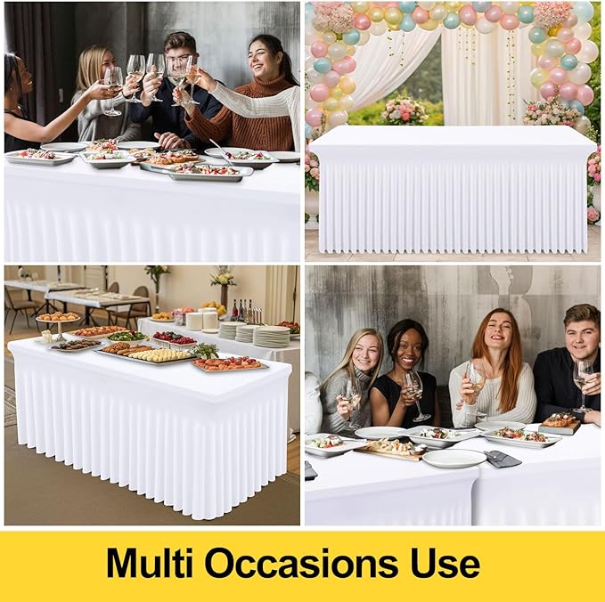Smiry Spandex Tablecloth, Elastic Fitted Stretch Tablecloth for 6FT Rectangle Tables, Waterproof Washable Table Cover Skirt for Outdoor, Wedding, Banquet & Parties (White, 72Lx36Wx30H Inch)