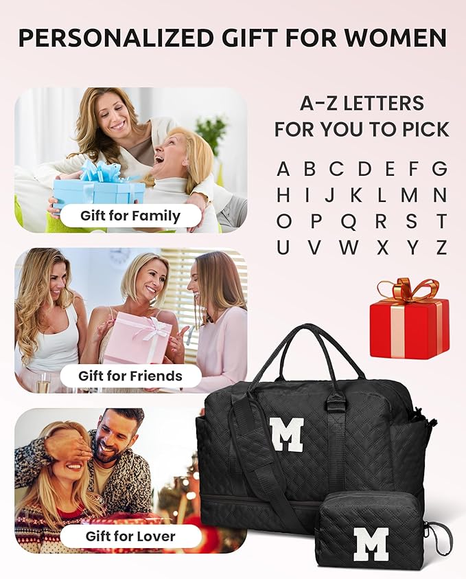 Teacher Appreciation Gifts for Women - Initial Duffle Bag with Shoe Compartment, Weekender Bag, Monogram Overnight Bag, Letter Travel Bag with Makeup Bag, Birthday Gift for Women Girl (Letter Q)